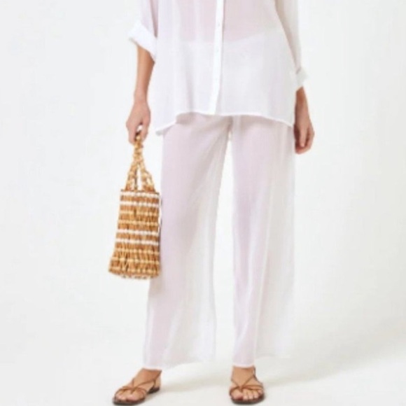 LSpace Catalina Pants Semi Sheer Voile Fabric Beach Pant White - Picture 9 of 13